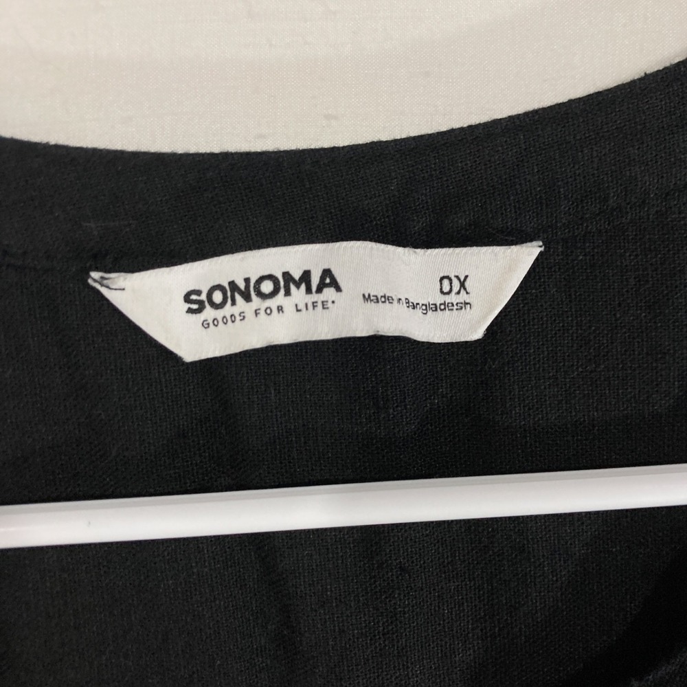 Sonoma Linen Pintucked Pleated Bib Pockets Little Black Mini Dress Womens 0X XL - Picture 4 of 11